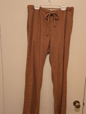 Women's Faux Corduroy Drawstring Lounge Pants - Camel